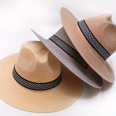 Wide Brim Straw Hat Summer Fedora Sun Hat for Men and Women