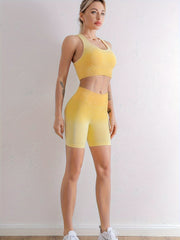 Gradient Yoga Set Racerback Sports Bra & Seamless Shorts Activewear