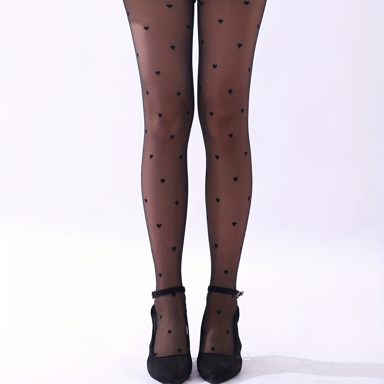 Heart Pattern Pantyhose High Waist Semi Sheer Footed Pantyhose