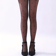 Heart Pattern Pantyhose High Waist Semi Sheer Footed Pantyhose