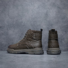 Men's Croc Print Casual Lace-up Boots w/ Buckle Decor