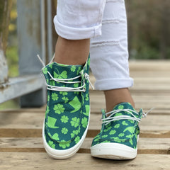 Leaf Print Canvas Shoes Low Top Lace Up Casual St Patrick's Shoes