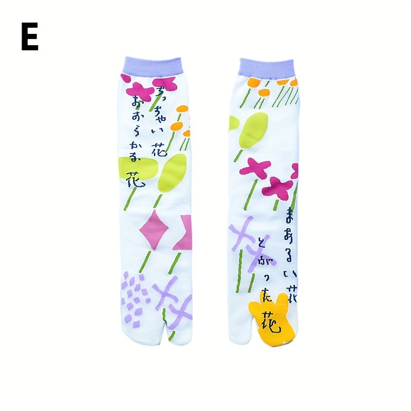 Cartoon Print Toe Socks Women's Mid Tube Stockings