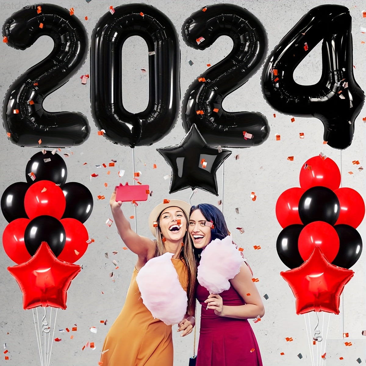 23pcs Year Theme Party Balloon Set Number Balloon Red Star Aluminum Film Balloon