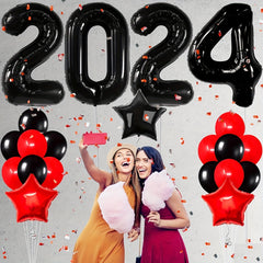 23pcs Year Theme Party Balloon Set Number Balloon Red Star Aluminum Film Balloon