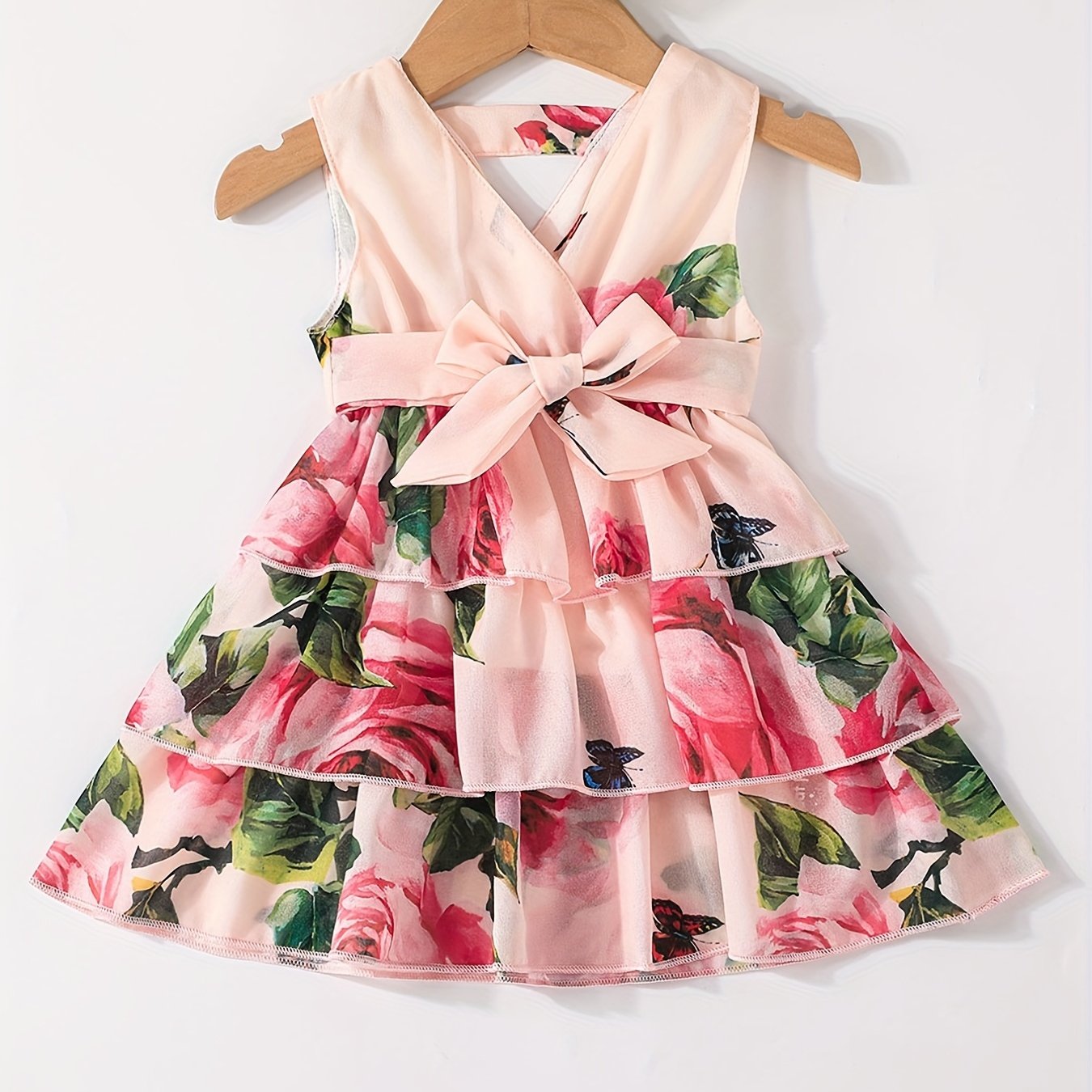 Floral Layered Dress Toddler Baby Girls Casual Dress