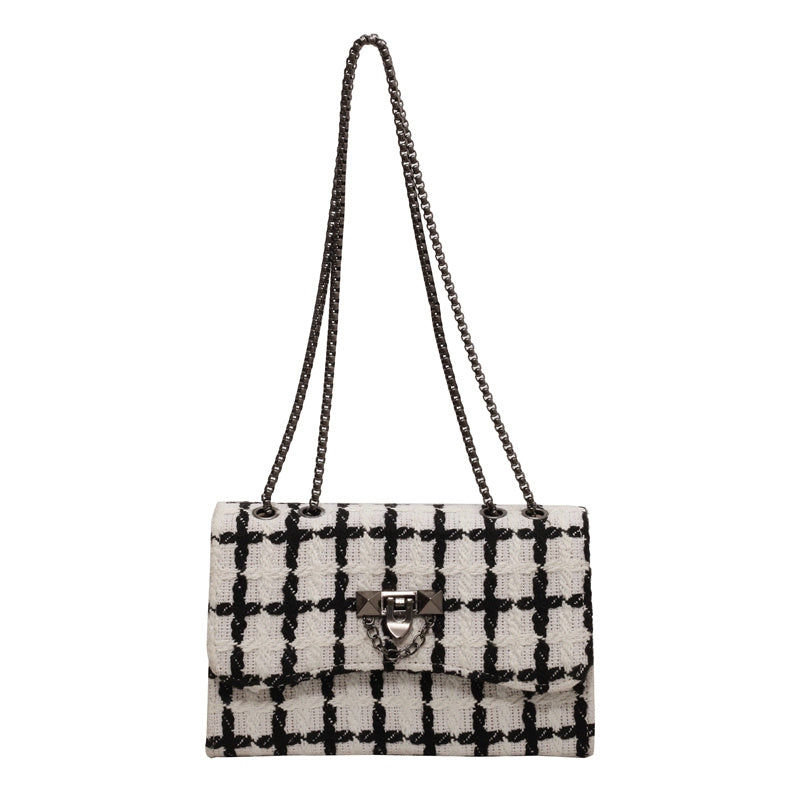 Woolen Plaid Square Bag Chain Shoulder Flap Bag Stylish for Women