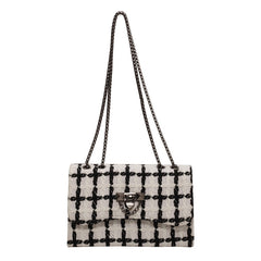 Woolen Plaid Square Bag Chain Shoulder Flap Bag Stylish for Women