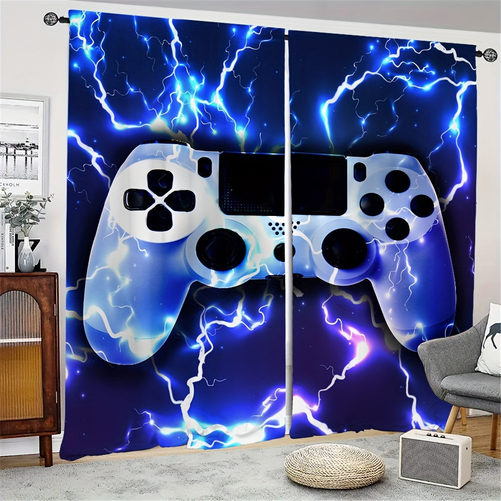 2 Panels Gamepad Printed Window Curtains