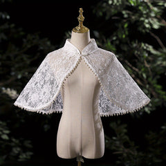 Hollow Out Chiffon Shawl with Faux Pearl Decor
