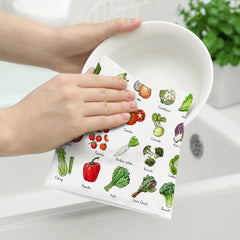 2pcs Veggie Pattern Hand Towels Microfiber Square Dish Cloths
