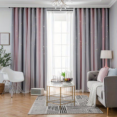Romantic Double Striped Curtains Glow In Dark Stars for Living Room Bedroom