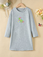 Easter Dinosaur Short Sleeve Casual T Shirt Dress for Toddler Girls