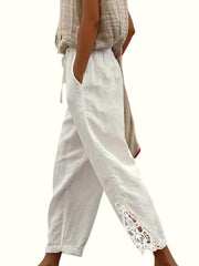 Lace Drawstring Waist Pants Solid Loose Casual Pants