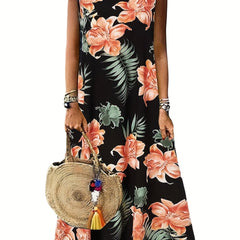 Floral Print Round Neck Maxi Tank Dress
