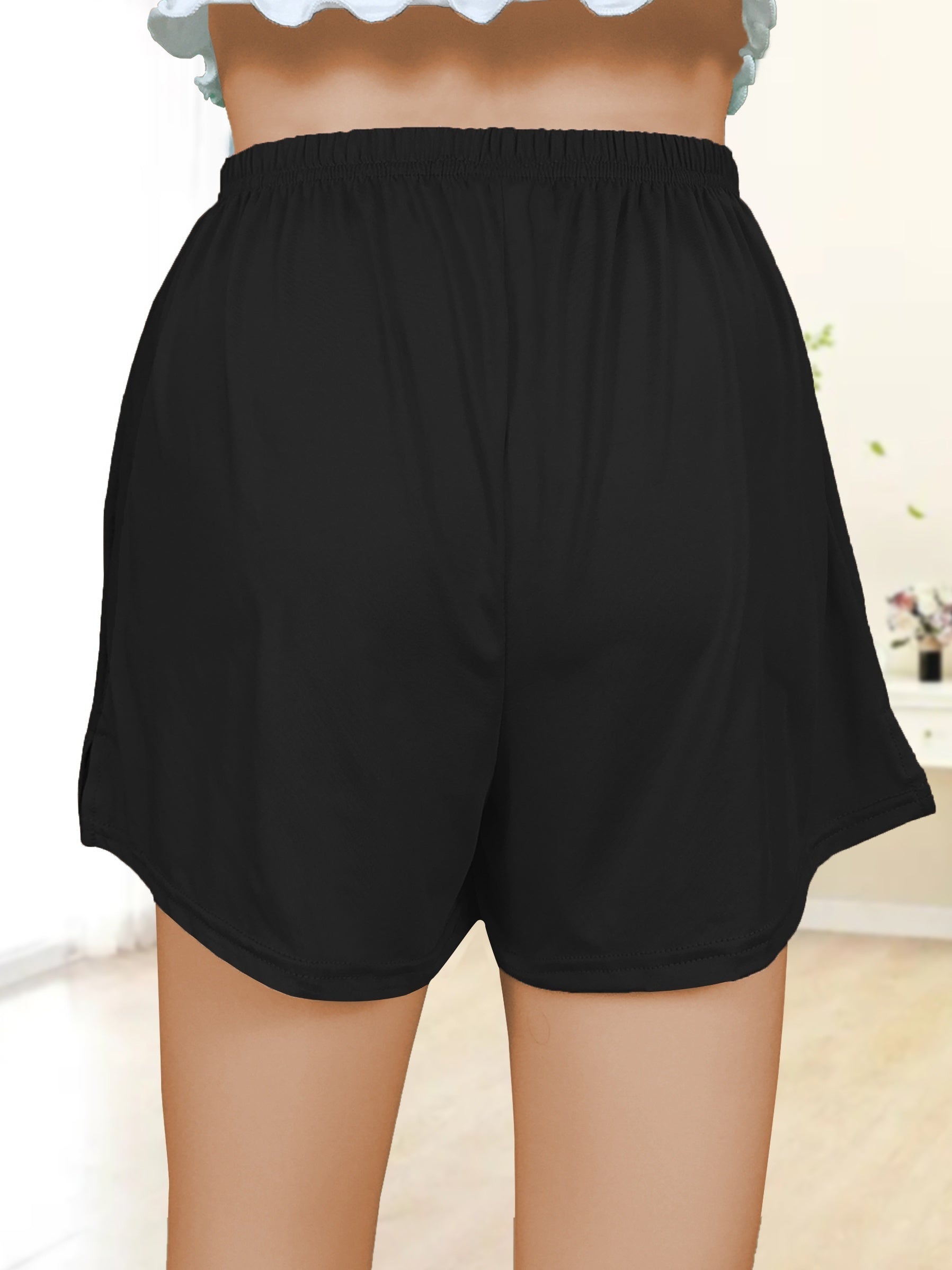 Solid Sleep Bottoms & Loose Side Split Elastic Waist Shorts