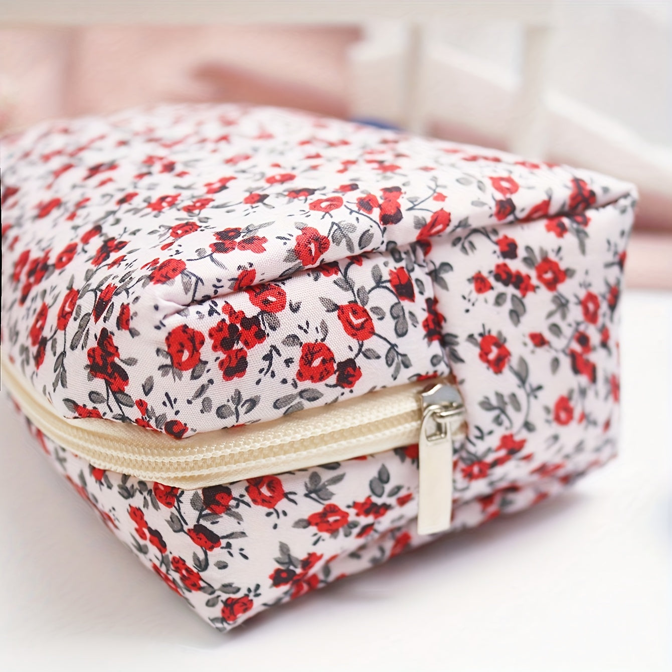 Floral Print Zipper Makeup Bag For Women Purse Cosmetic Bag Travel Toiletry Bag