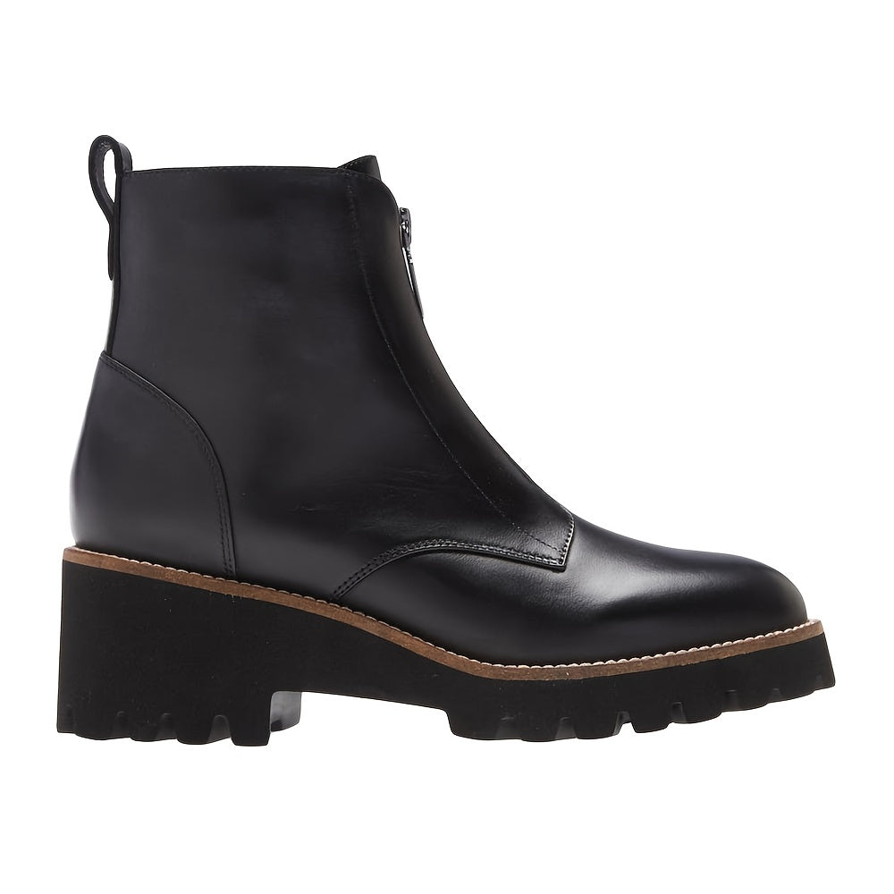 Women's Chunky Heel Ankle Boots Front Zipper Outdoor Non Slip Boots