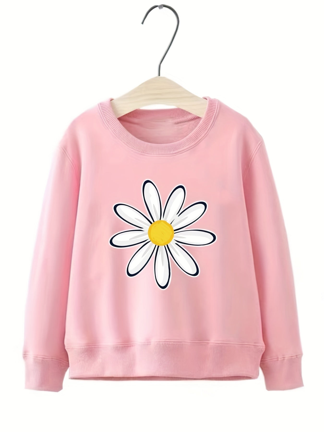 Smart Daisy Flower Pattern Sweatshirt For Girls Round Neck Top