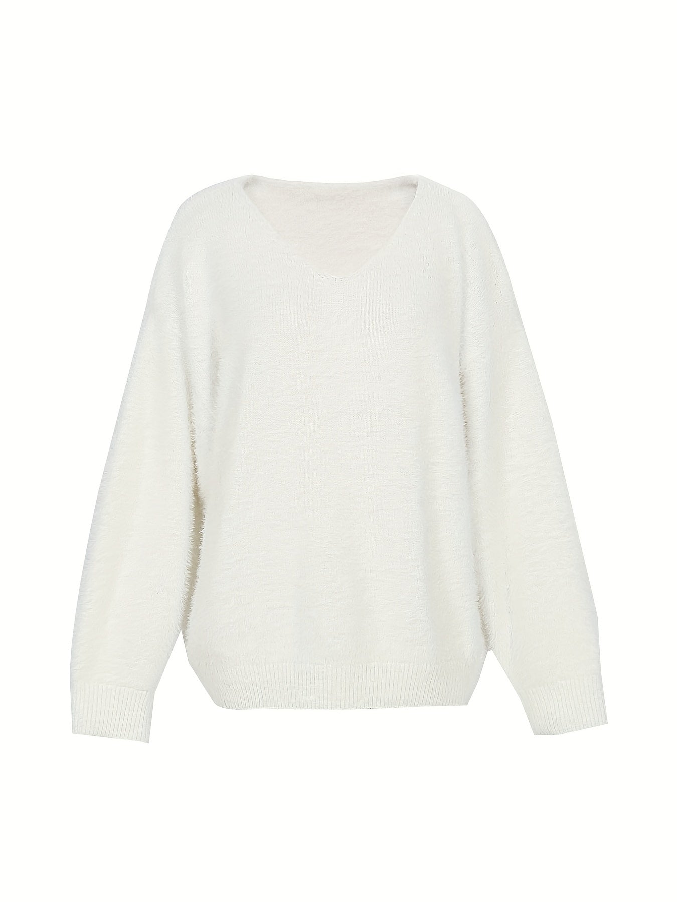 Solid Eyelash Long Sleeve V Neck Sweater
