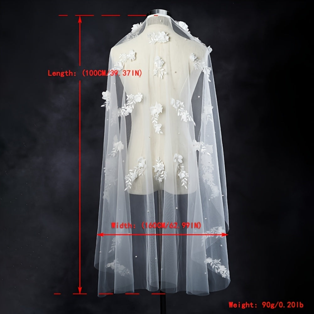 Floral Veil for Bridal Attire 100 Polyester Flower Embellished Wedding Head Veil