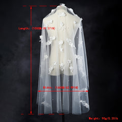 Floral Veil for Bridal Attire 100 Polyester Flower Embellished Wedding Head Veil