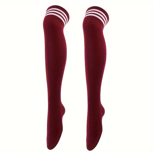 1pair Striped Over The Knee Long Socks Dance Socks