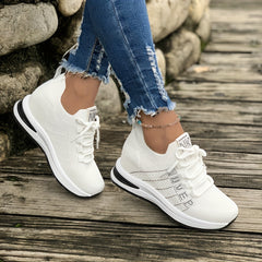 Women's Mesh Sneakers Lace Up Low Round Toe Heightening Breathable Shoes