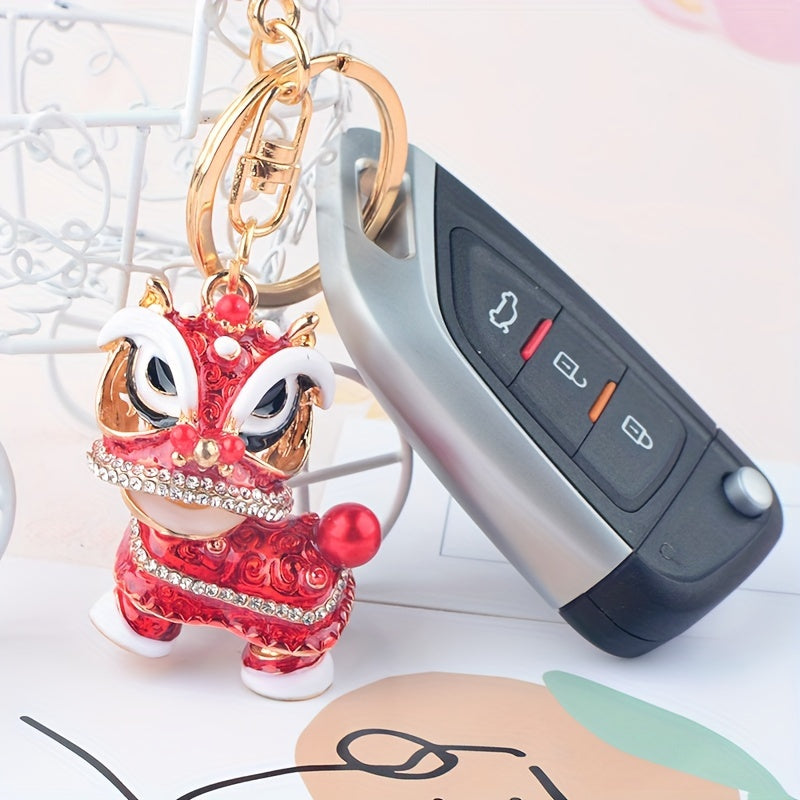 Chinese Style Small Lion Rhinestone Key Chain Pendant