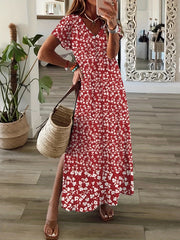 Tribal Print V-Neck Split Maxi Dress