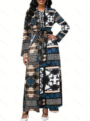 Geometric Print Button Up Maxi Shirt Dress