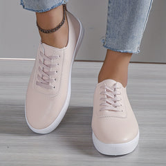Women's Minimalist Solid Sneakers Low Round Toe Lace-Up Outdoor Shoes
