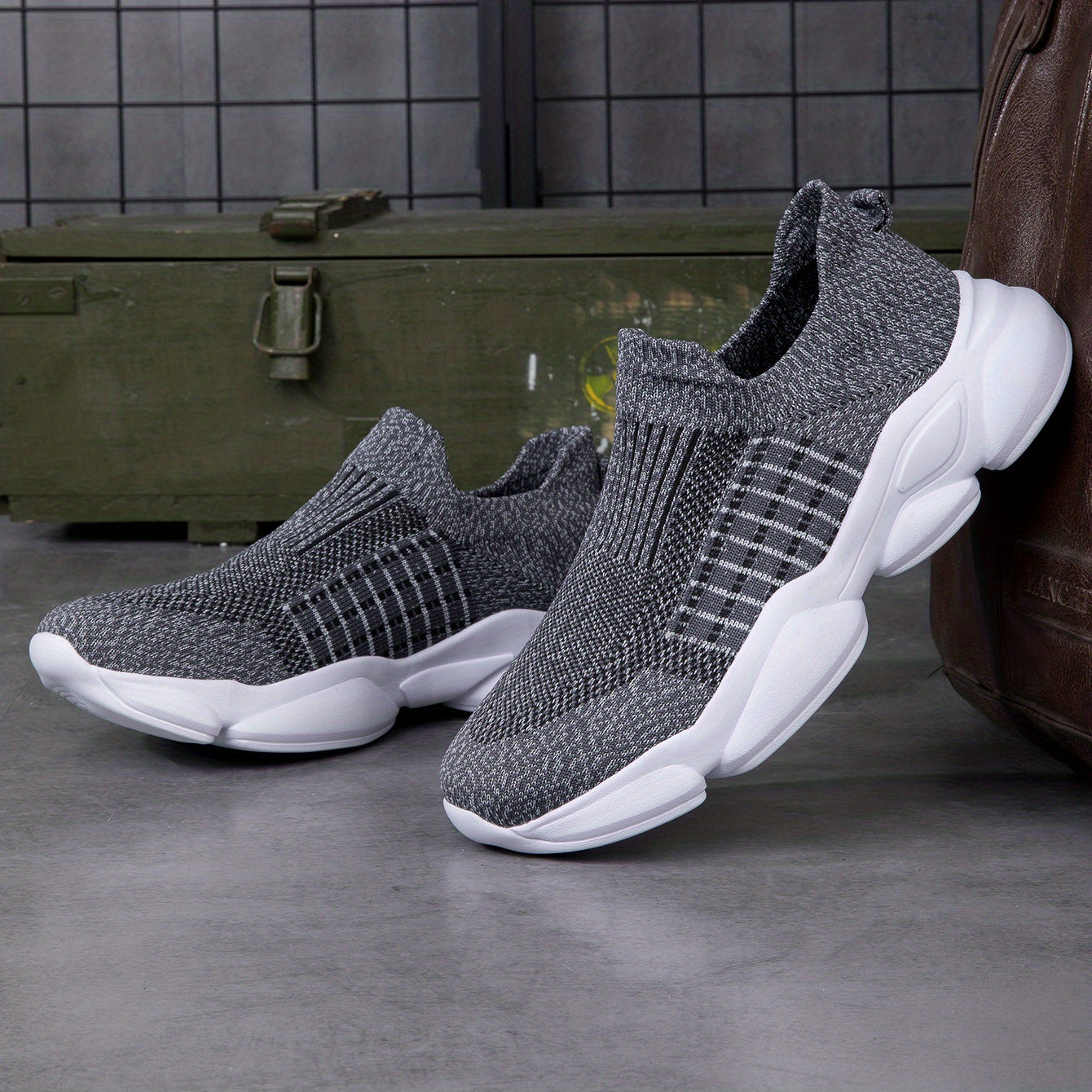 Men's Striped Knitted Slip On Sock Shoes