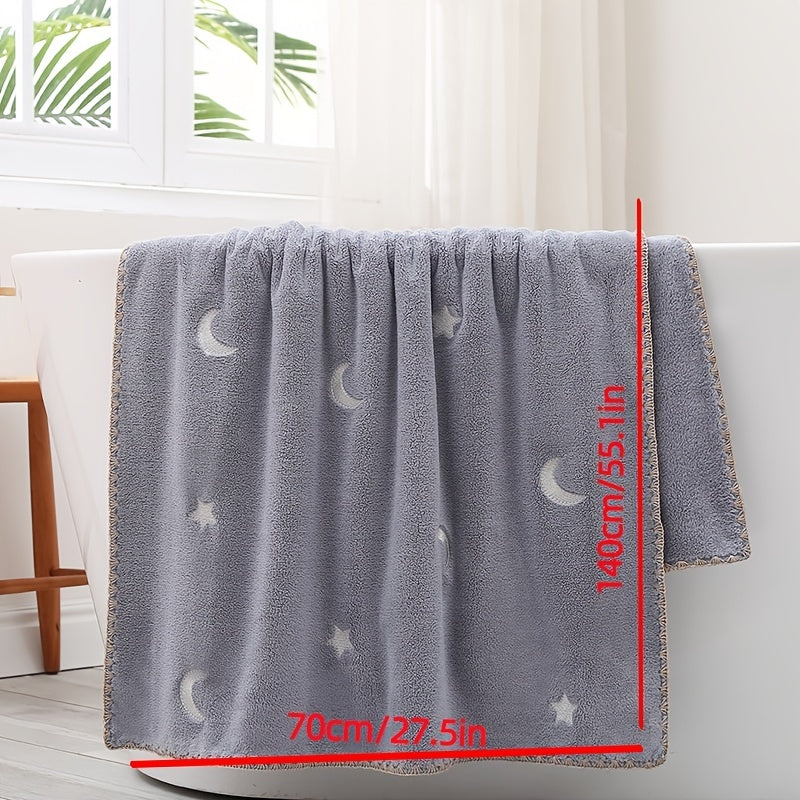 Set of 2 Embroidered Star Moon Towel Soft Absorbent Bath Towel