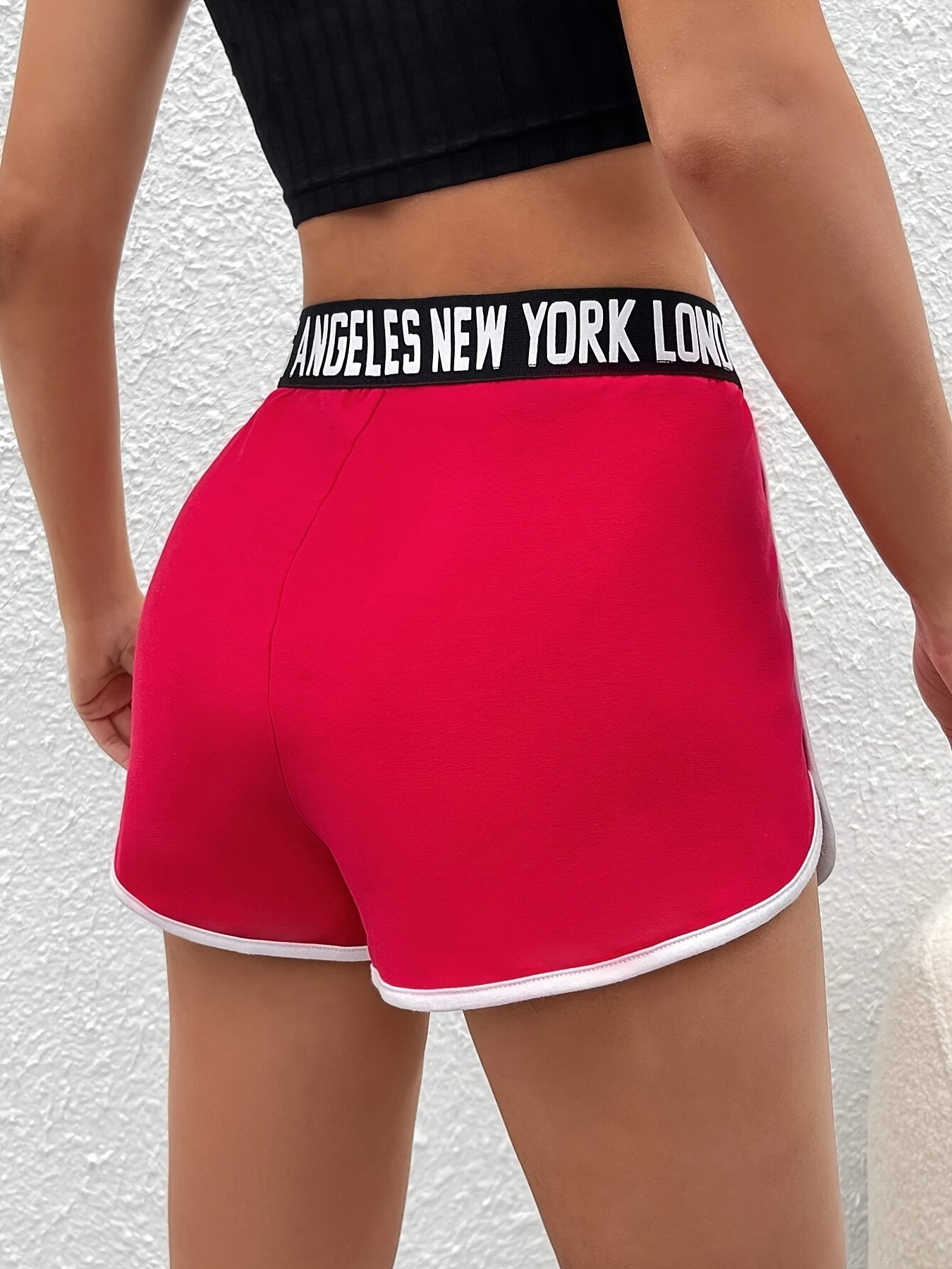 Letter Tape Contrast Trim High Waist Shorts Women's Clothing