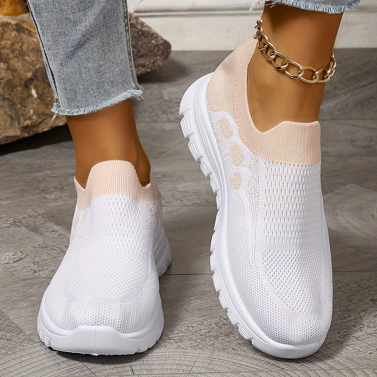 Two Tone Mesh Breathable Flying Woven Shoes Lightweight Wear Resistance Non Slip