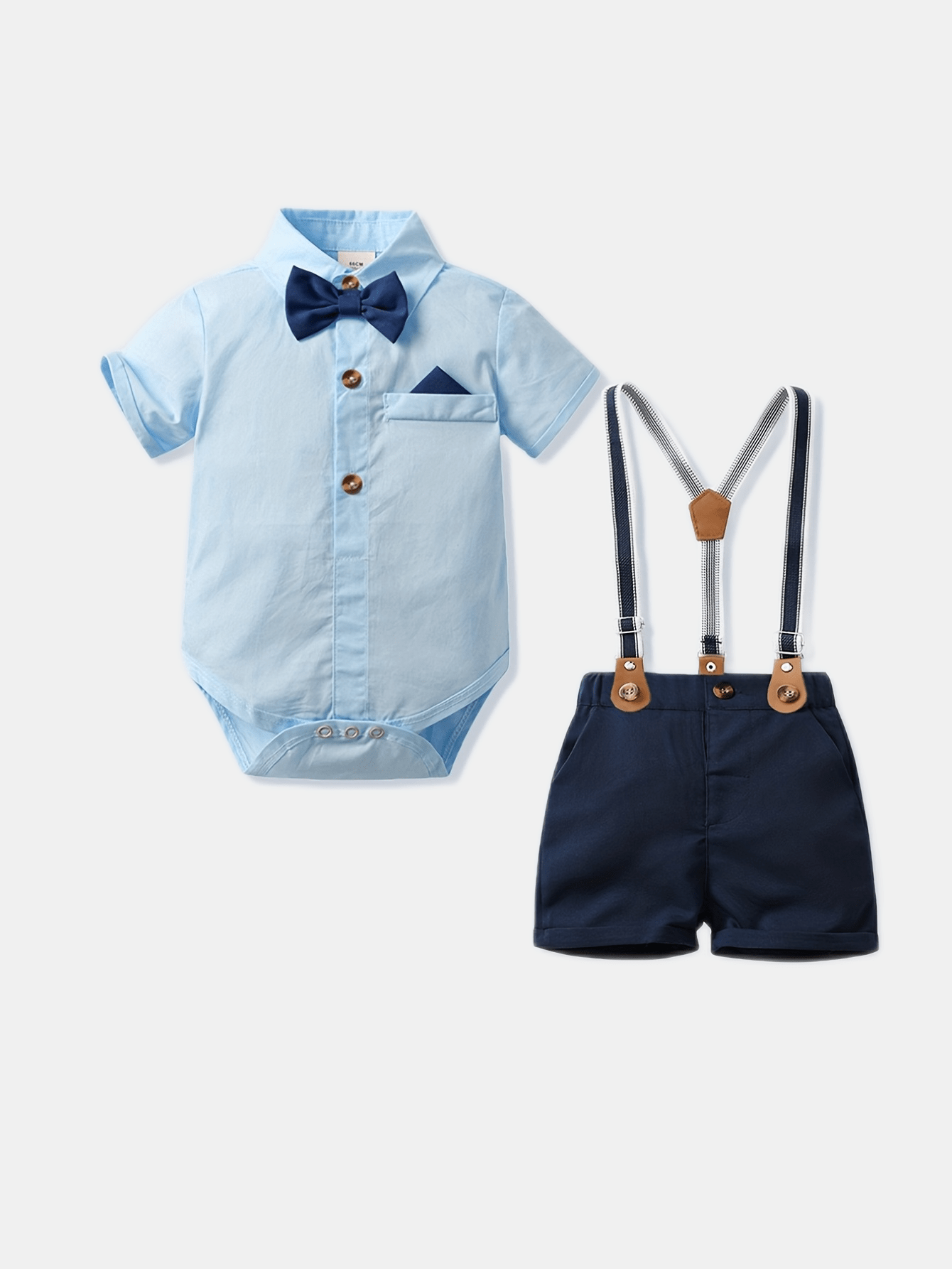 2pcs Baby Boy Bow Romper & Overalls Set