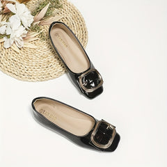 Women's Buckle Ballet Flats Soft Patent Leather Shoes