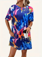 Tie Dye Crew Neck Short Sleeve Dress Women's Clothing