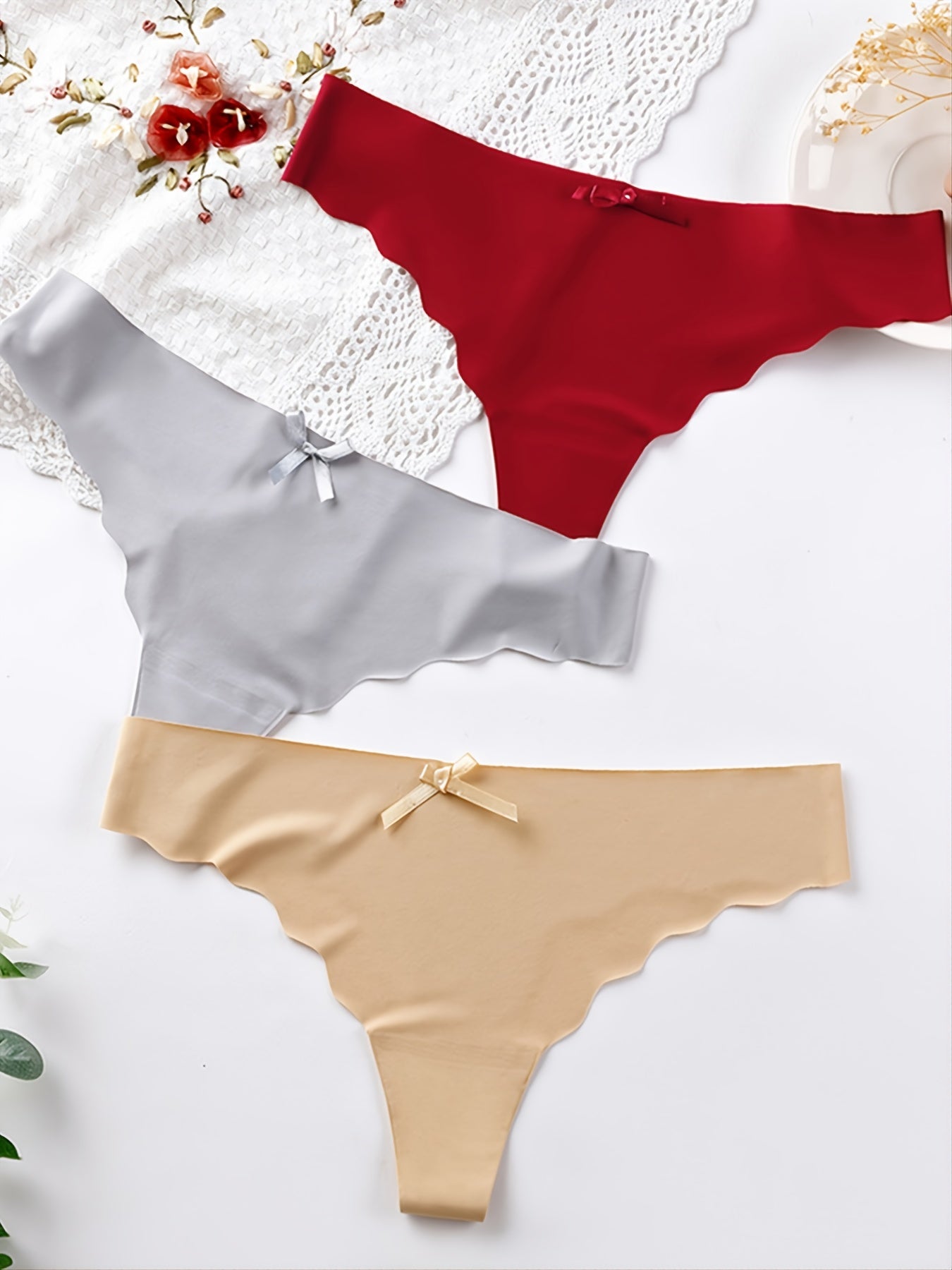 4 Pack Plus Size Seamless Bow Front Panties High Stretch