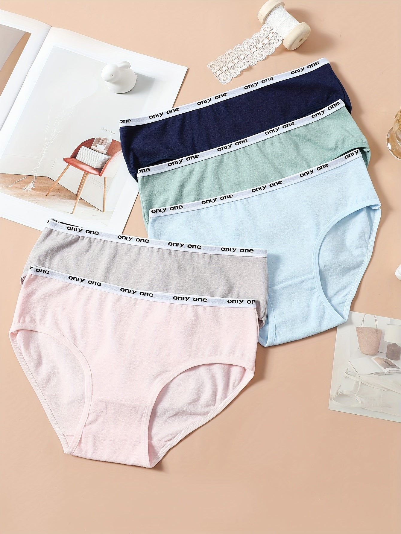 5pcs Letter Tape Briefs Stretchy Intimates Panties Women's Lingerie