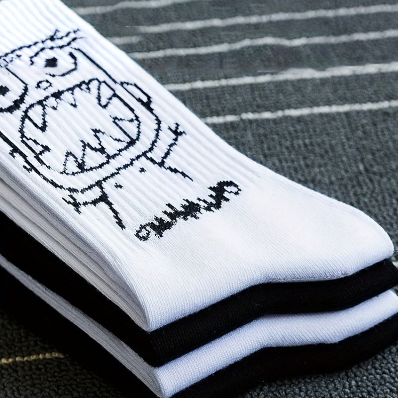 4 Pairs Cartoon Print Socks Fun Mid Tube Socks Women's Stockings