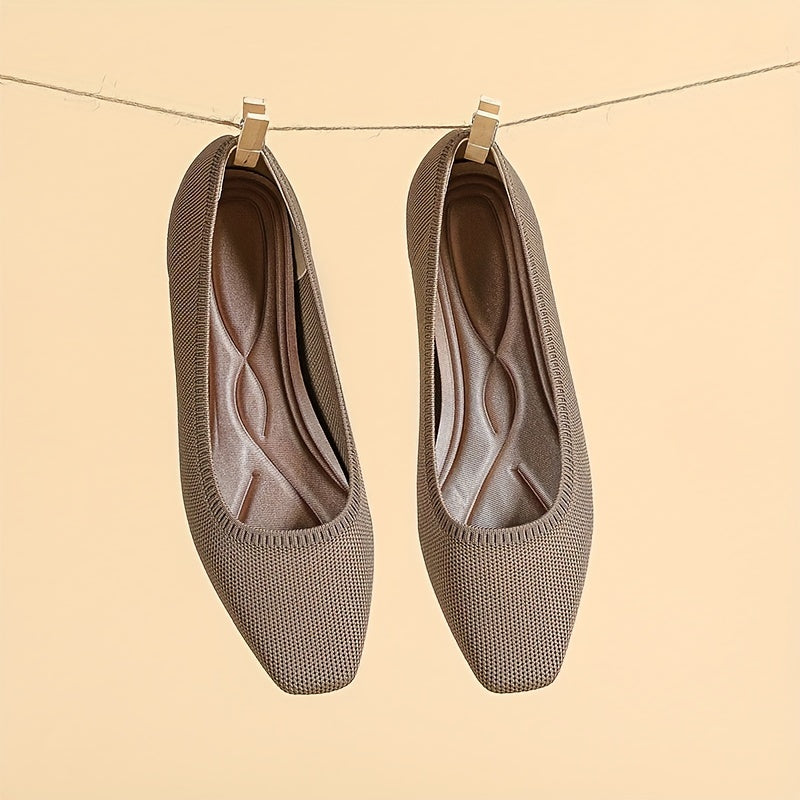 Women's Square Toe Knit Ballet Flats Soft Sole Anti Skid Shoes