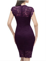 Lace Trim Sleeveless Dress Bodycon Knee Length Dress