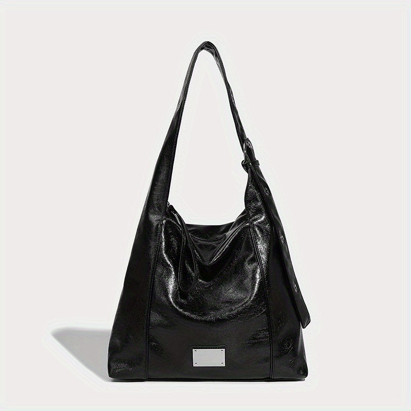 Vintage Style Shoulder Bag for Women with Metal Tag Embellishment