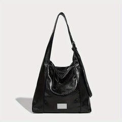Vintage Style Shoulder Bag for Women with Metal Tag Embellishment