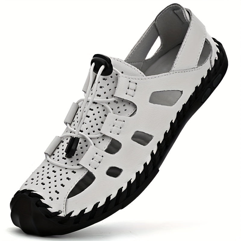 Men's Leather Closed Toe Sandals Summer Breathable Shoes