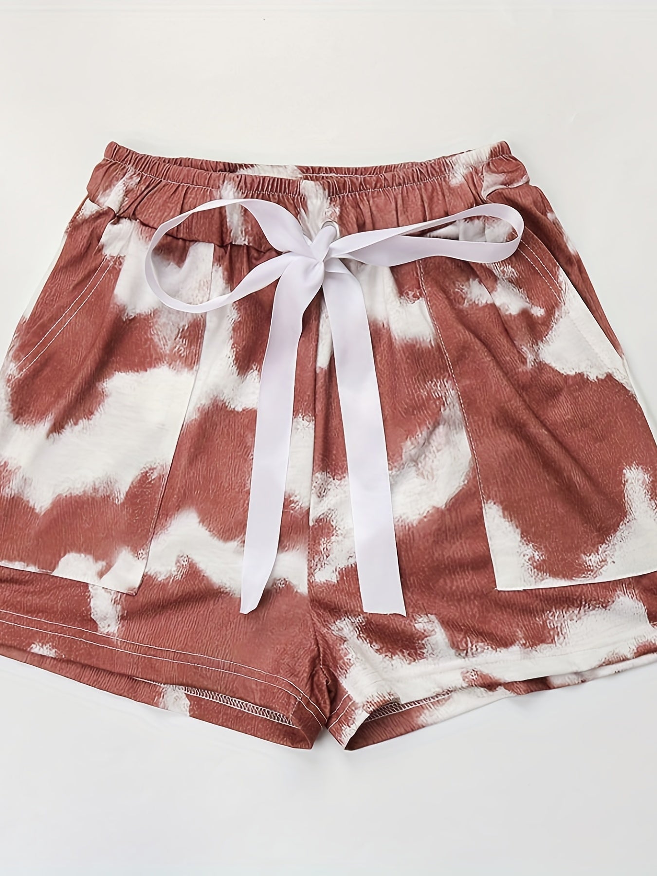 Tie Dye Tie Front Shorts Elastic Waist Wide Leg Shorts