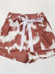 Tie Dye Tie Front Shorts Elastic Waist Wide Leg Shorts