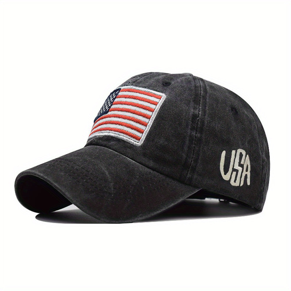 Distressed Letters Baseball Cap American Flag Embroidered Dad Cap